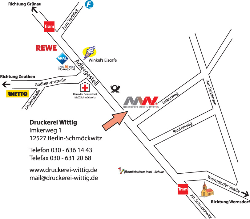 Lageplan in 12527 Berlin Schmöckwitz, Imkerweg 1, Druckereibetrieb